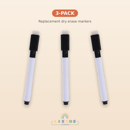Replacement Dry Erase Markers for Bilingual Activity Book — 3-Pack With Removable Erasers