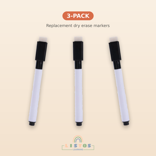 Replacement Dry Erase Markers for Bilingual Activity Book — 3-Pack With Removable Erasers