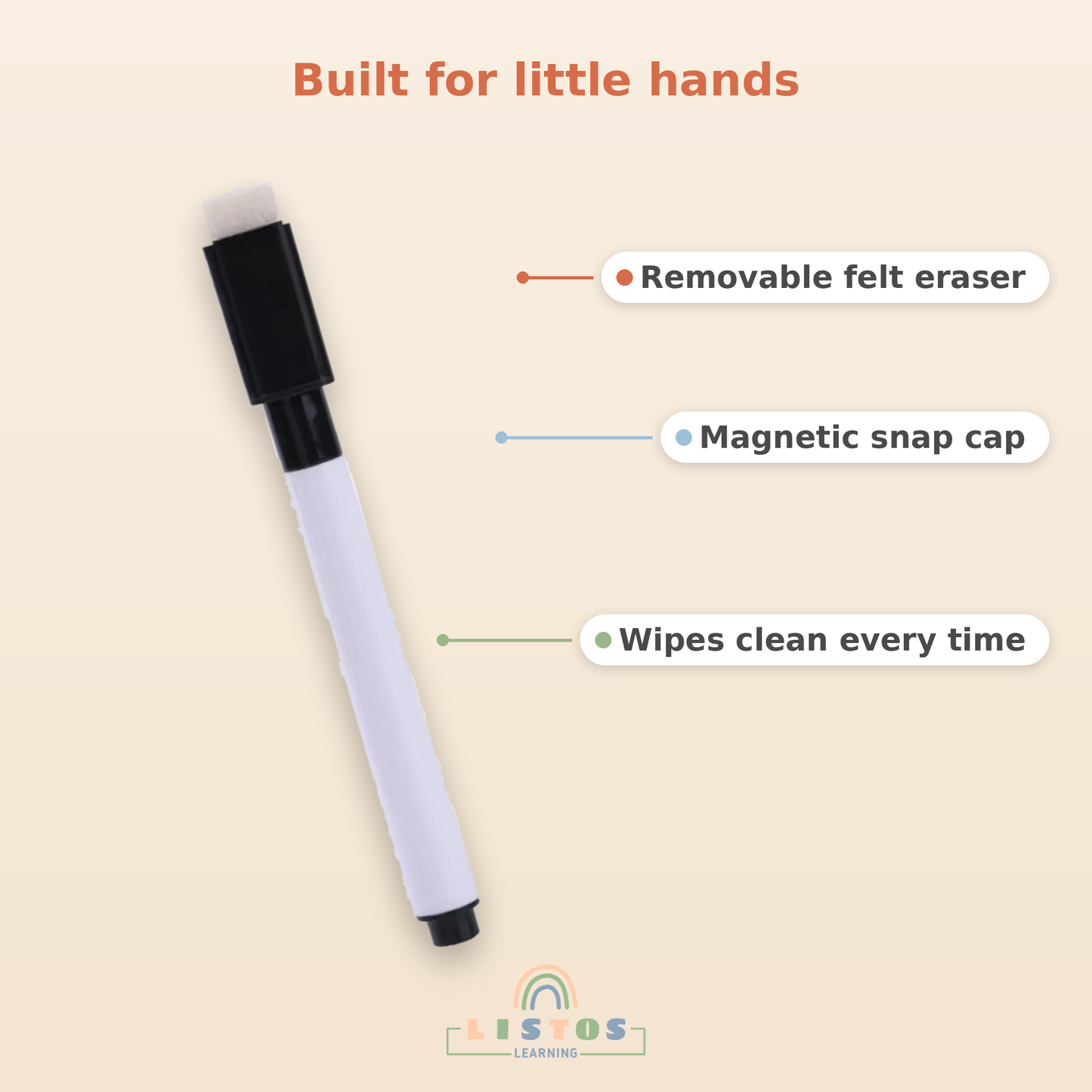 Replacement Dry Erase Markers for Bilingual Activity Book — 3-Pack With Removable Erasers
